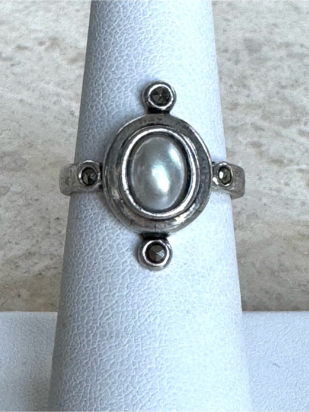 Vintage 925 Sterling Silver Mother of Pearl Marcasite Turtle Ring Size 6.5